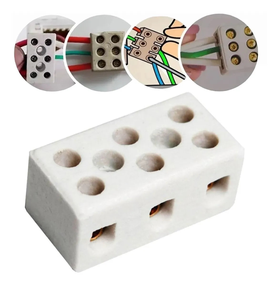 Conector De Porcelana Trifásico 10mm 3 vias