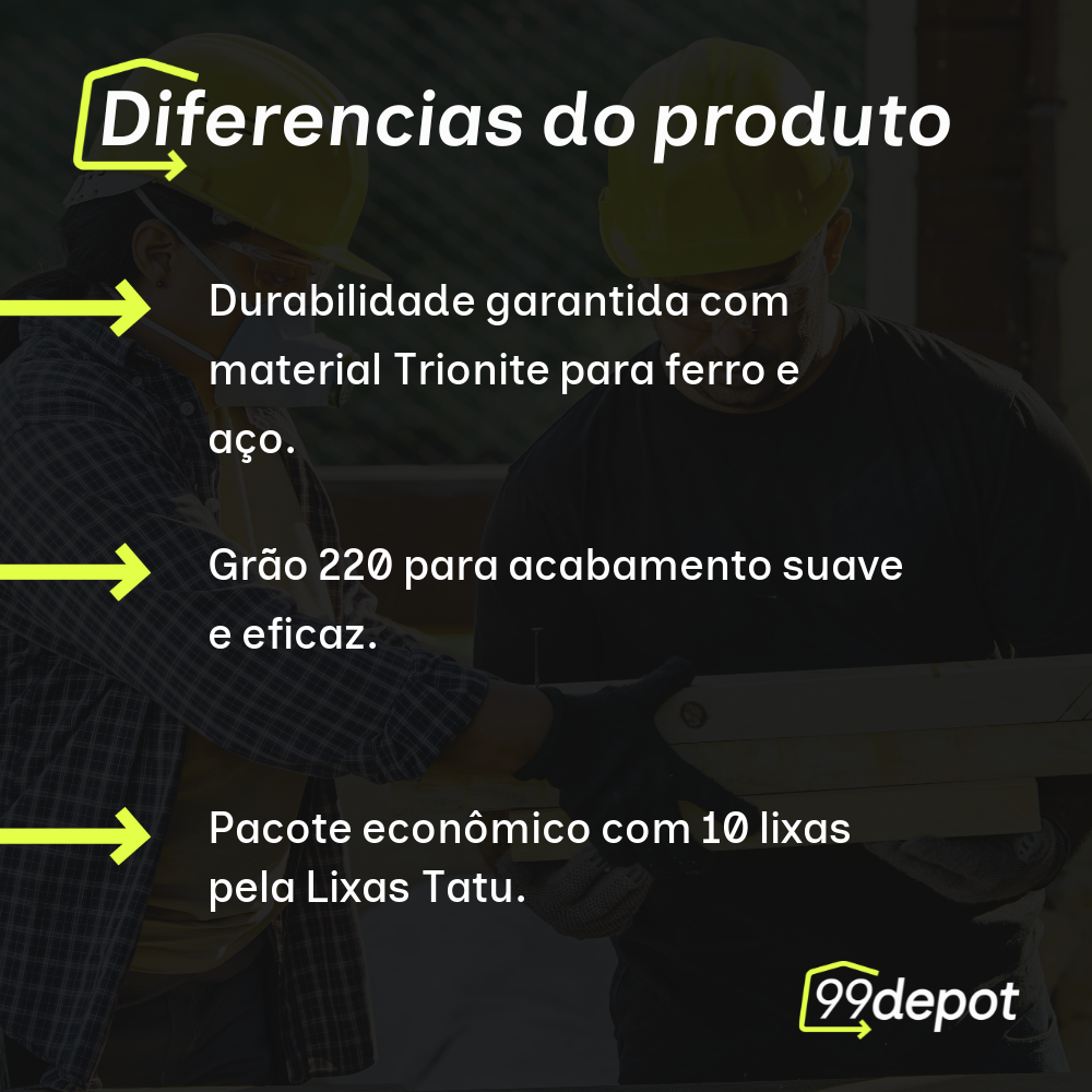 10 Lixas Ferro/Aço Trionite Grão 220 - Lixas Tatu
