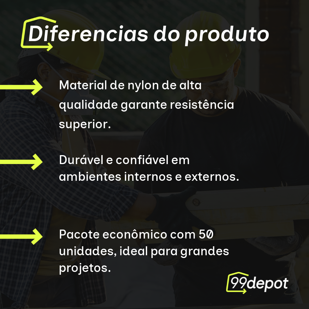 Abraçadeira de Nylon 4,8x300mm Branca 50 unidades - Fertak Tools