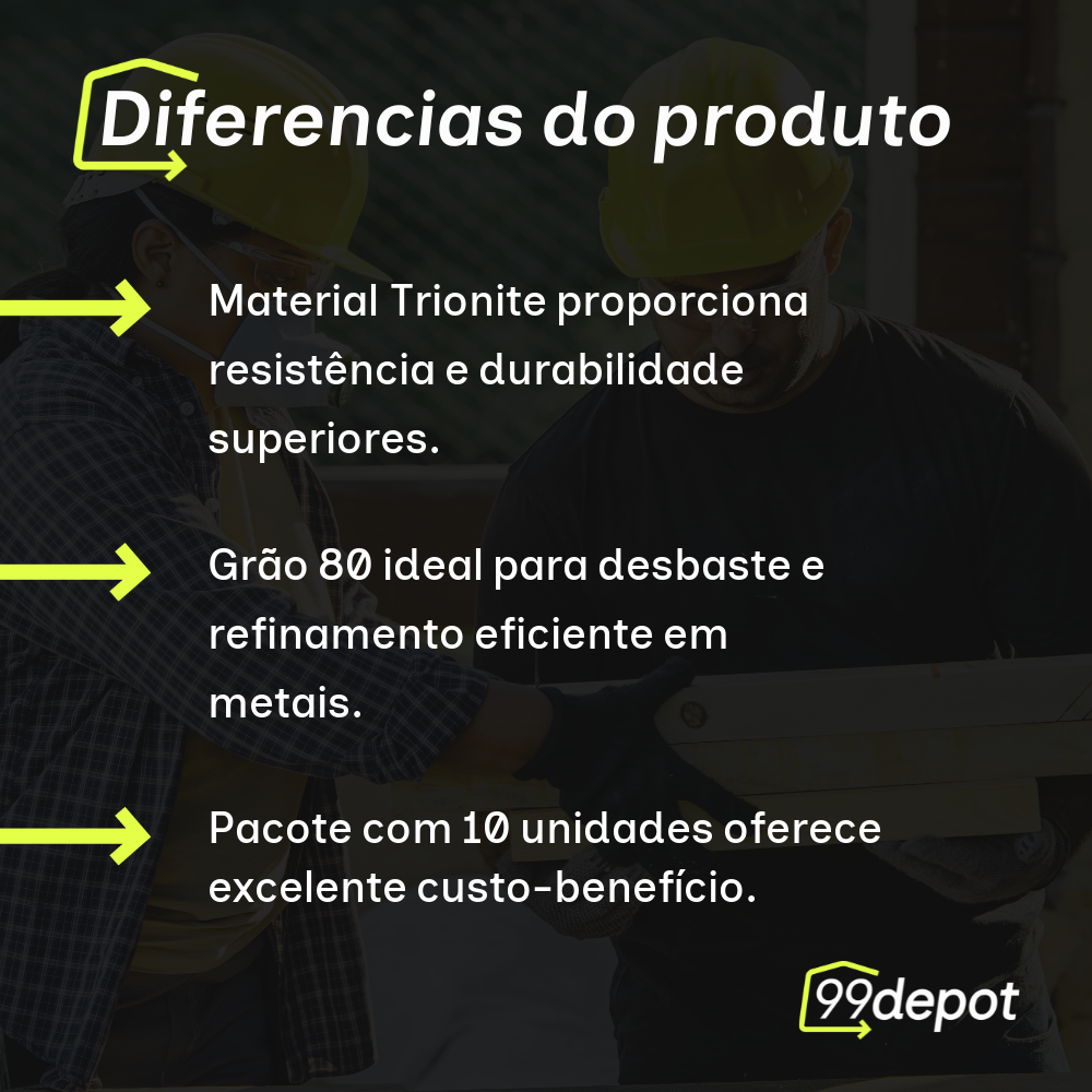 10 Lixas Ferro/Aço Trionite Grão 80 - Lixas Tatu