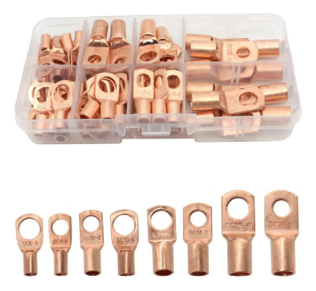 Kit 12 Terminais Conectores Olhal Compressão 6 10 16 25mm de Cobre - 3 cada modelo