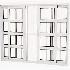 Janela Vitro Travessa L20, 3 planos moveis, 150 x 100 Alumínio branco com grade
