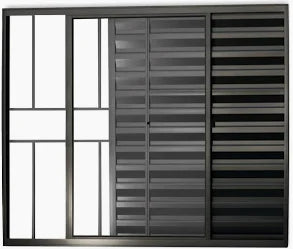 Veneziana L25 3 folhas Alumínio Preto 120 x 120 Com grade
