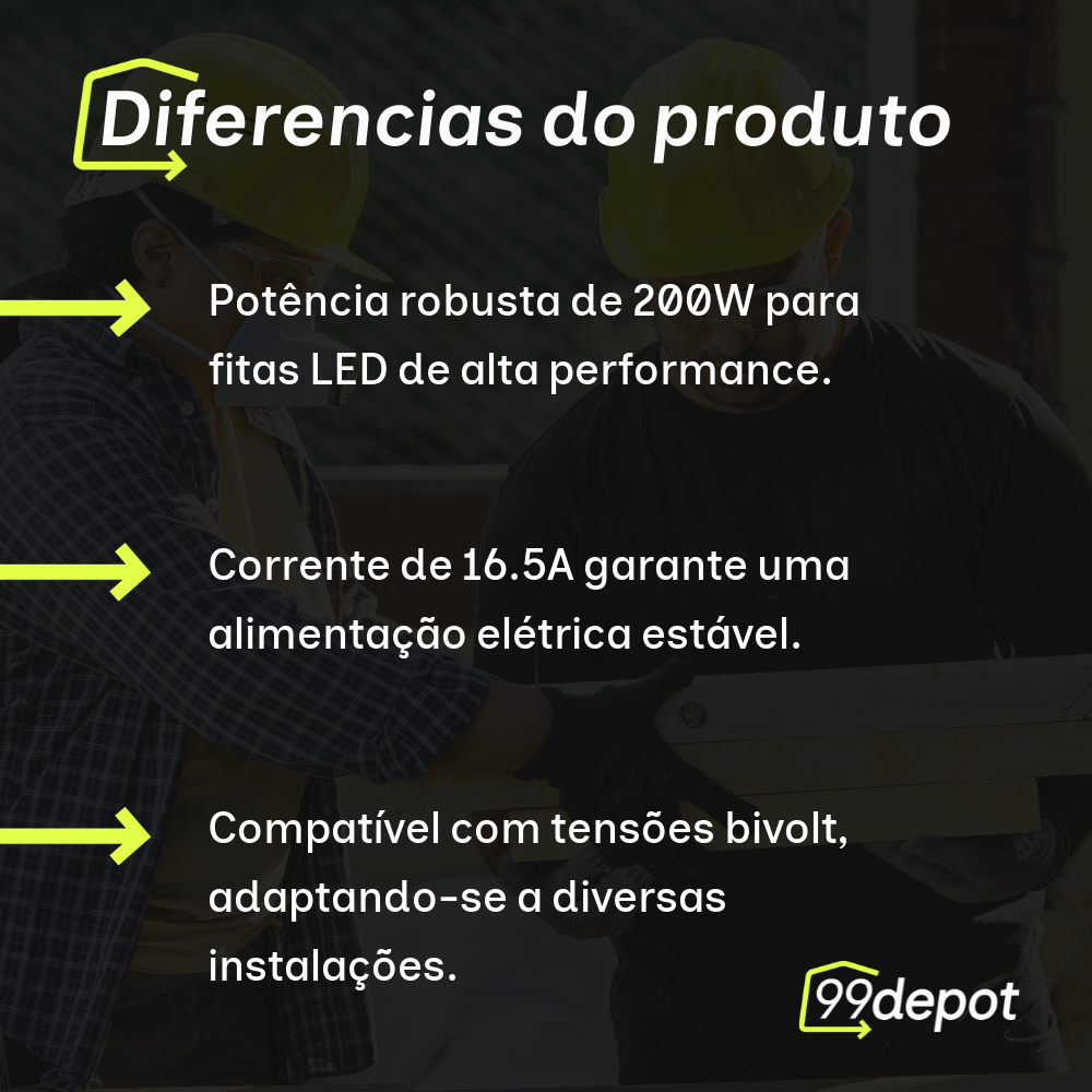 Fonte para Fita LED 200W 12V/16.5A Bivolt - BLUM