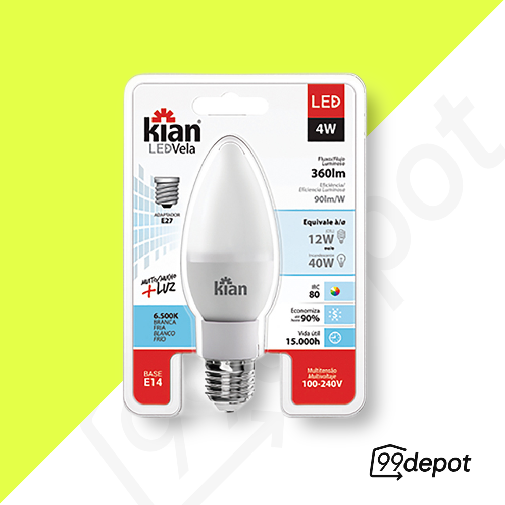 Lâmpada LED Vela 4,0W 6500K E14 - Kian