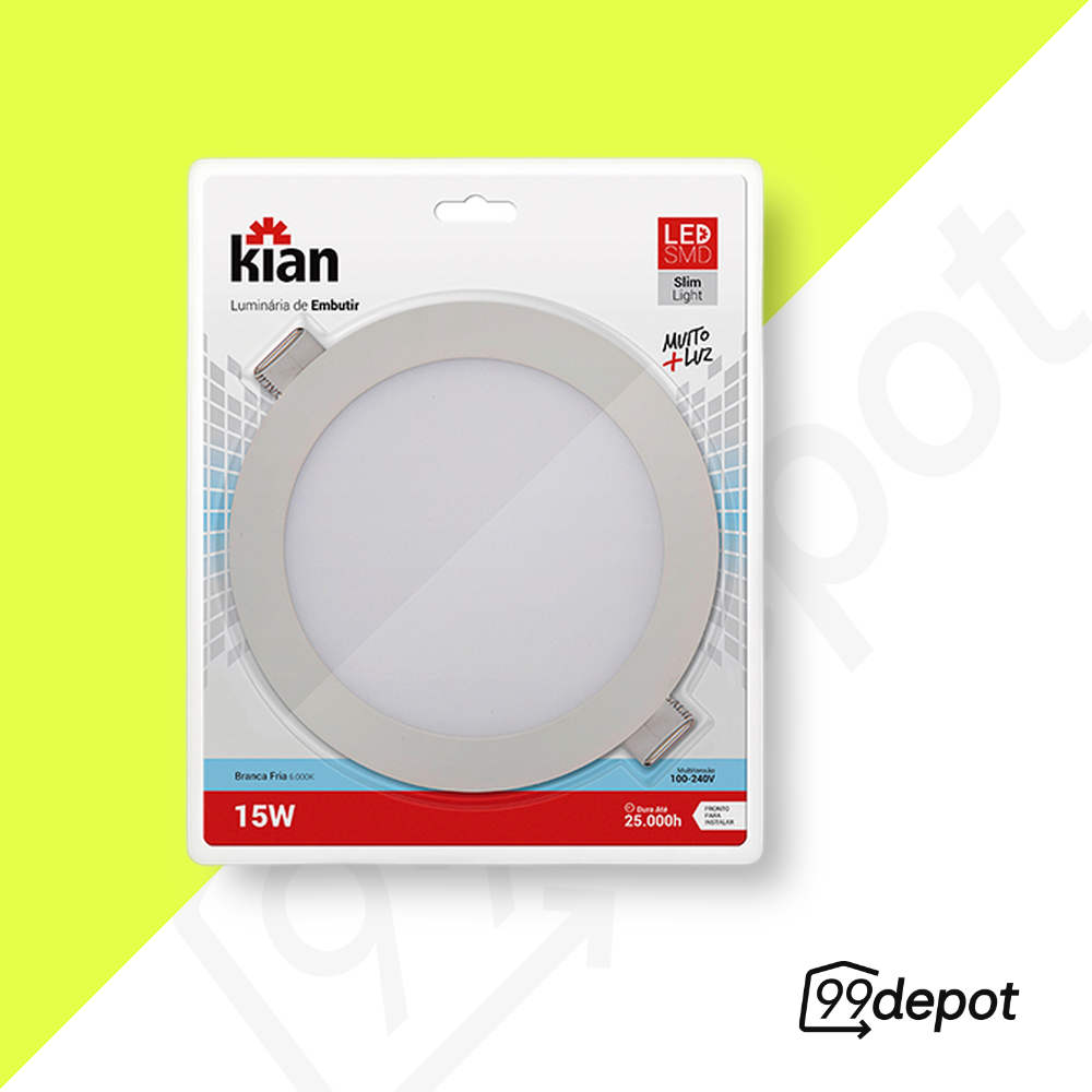 Luminária LED Embutir Redonda 15W 6000K 20cm - Kian