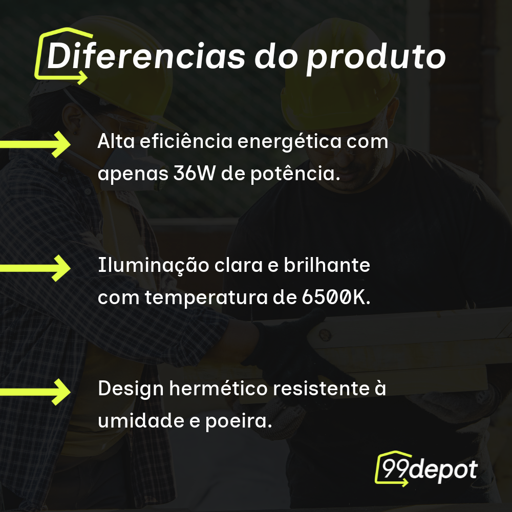 Luminária Hermética com LED 36W 6500K - Kian