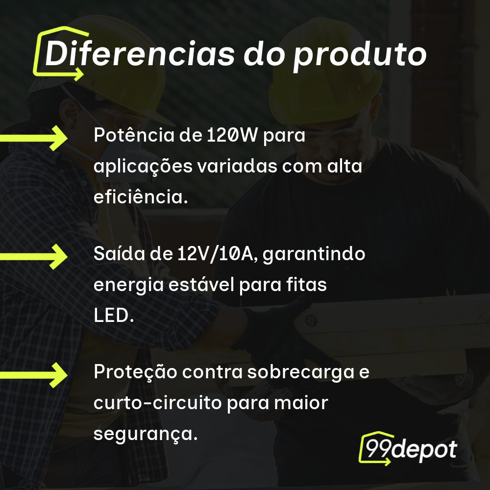 Fonte para Fita LED 120W 12V 10A Bivolt - Blum