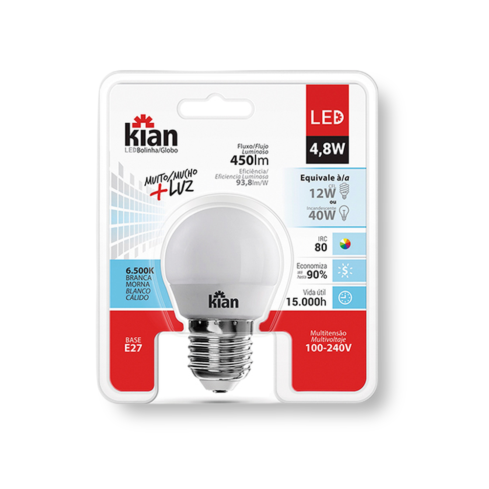 Lâmpada LED Bolinha 4,8W 6500K - Kian