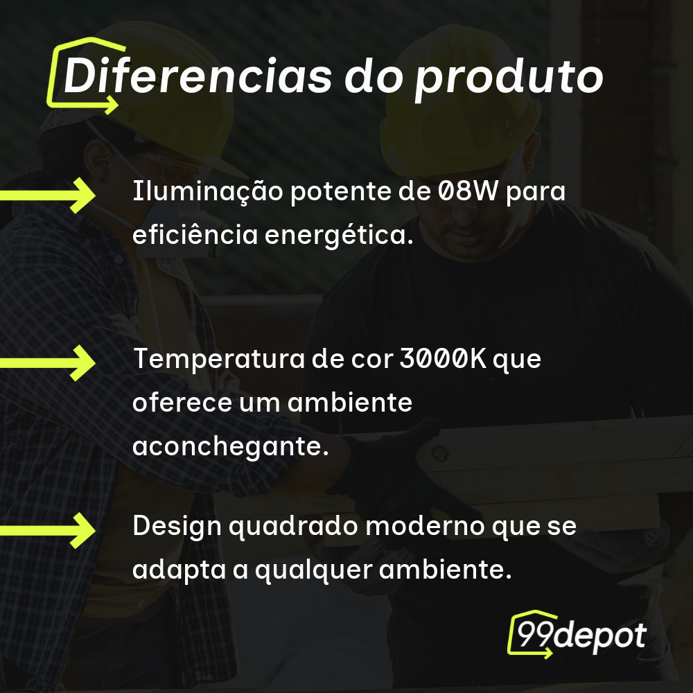 Spot Embutido 8W LED 3000K Quadrado Preto - Blumenau