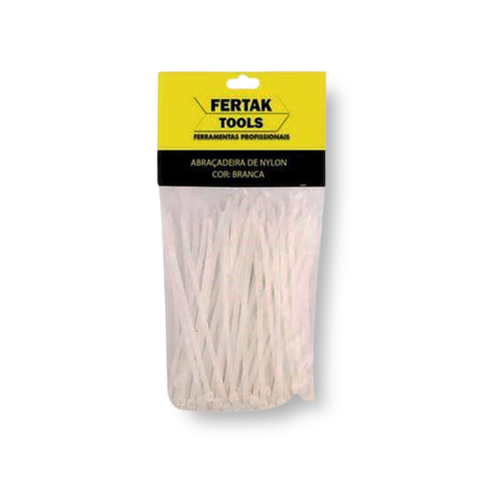 Abraçadeira de Nylon 4,8x200mm Branca C/100 - Fertak