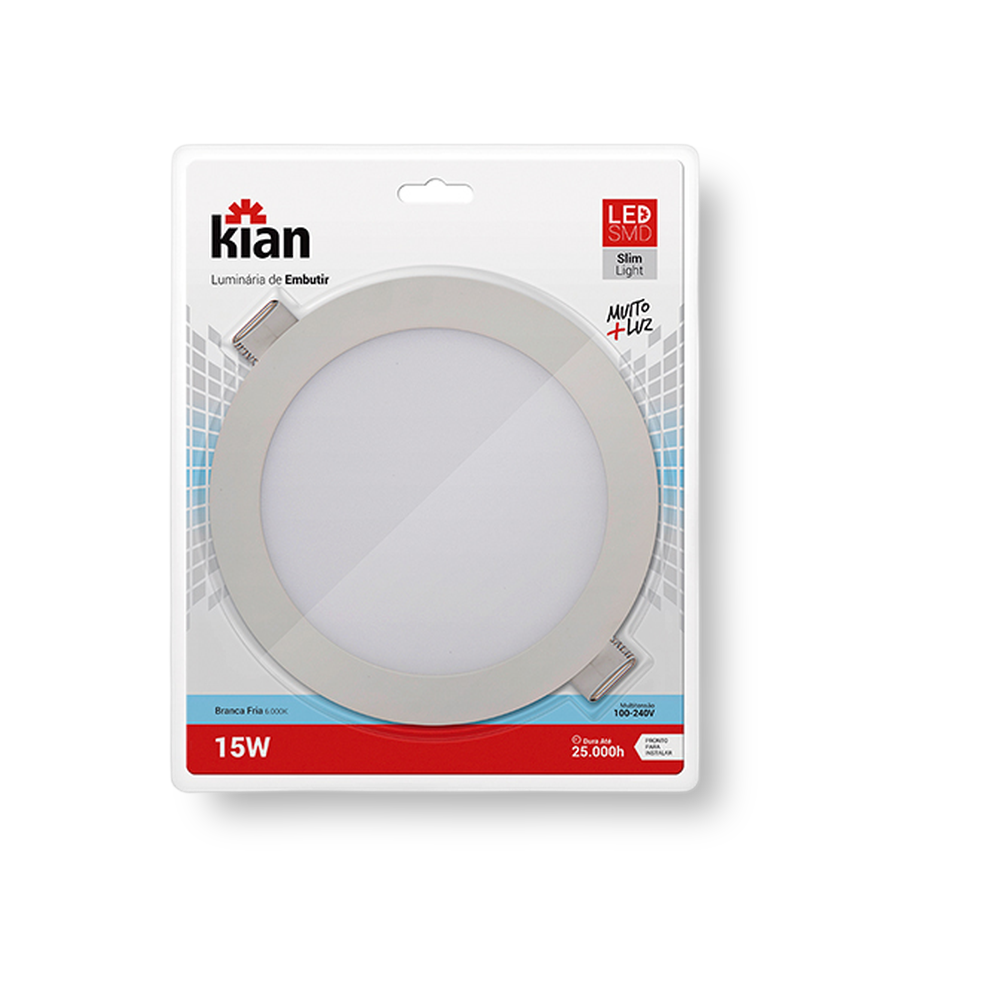 Luminária LED Embutir Redonda 15W 6000K 20cm - Kian