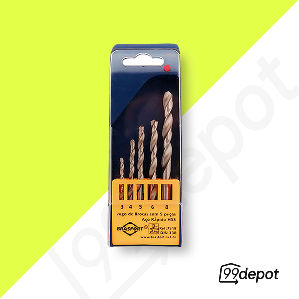 Kit de Brocas 3,0 a 8,0 mm 5 Peças - Brasfort