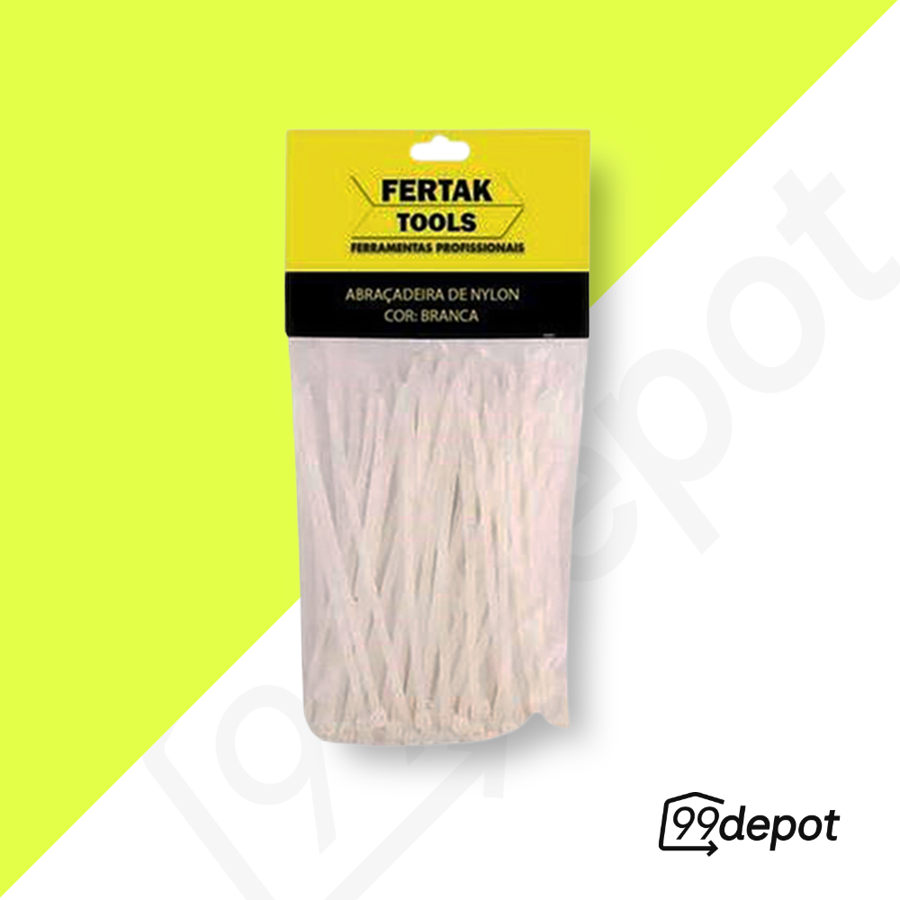 Abraçadeira de Nylon 4,8x200mm Branca C/100 - Fertak