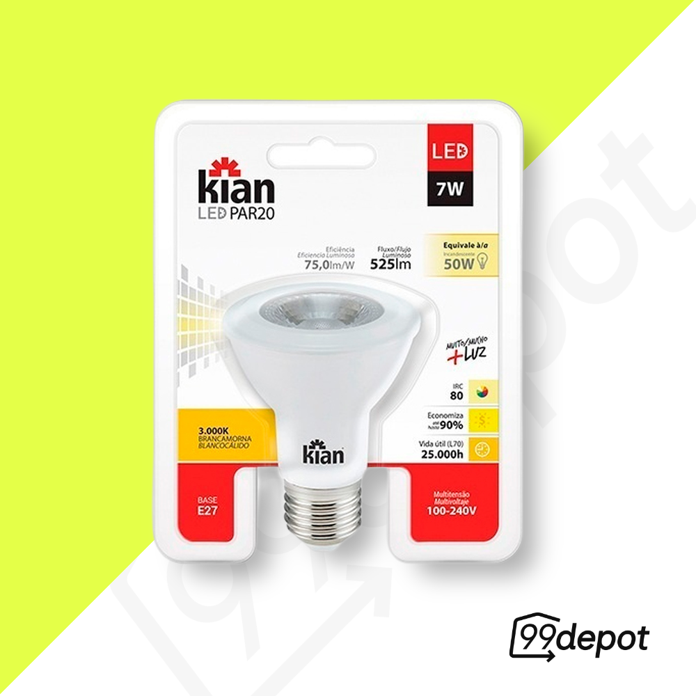 Lâmpada LED PAR20 7W E27 3000K - Kian