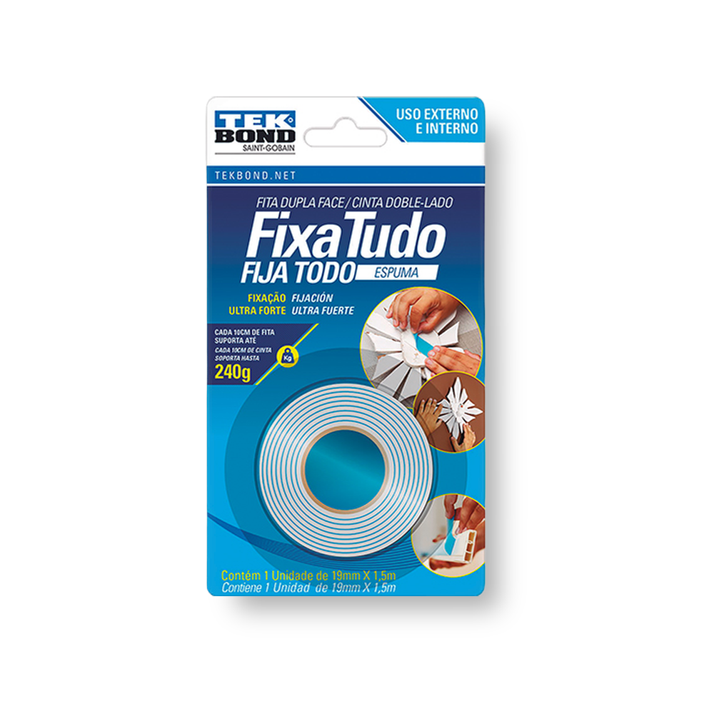 Fita Dupla-Face Espuma 19mm x 1,5m - Tekbond