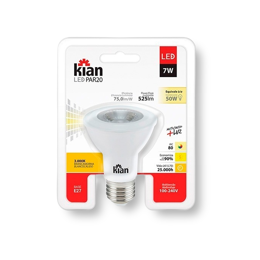 Lâmpada LED PAR20 7W E27 3000K - Kian